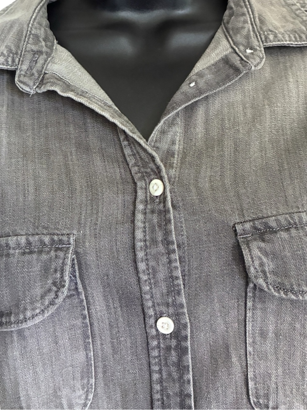 Grunge Utilitarian Skater Indie Washed Gray Long-Sleeve Button Down Shirt Sz M - Picture 4 of 7